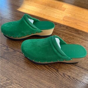 M. Gemi Green Suede Clog Mules